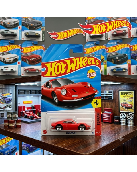 Mô Hình Xe Hot Wheels 2026: Ferrari Dino 206 GT Red – Ferrari Series 5/5 (150/250)