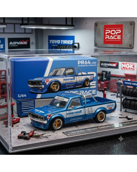 Mô Hình Xe Pop Race 1/64 Pandem Datsun 620 Metallic Blue Toyo Tires #66 PR64-217 Chính Hãng