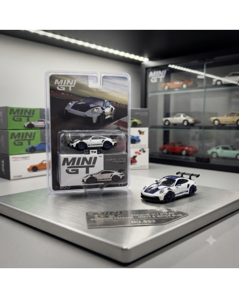 Mô Hình Xe Mini GT No. 853 Porsche 911 GT3 RS Weissach White-Blue Blister