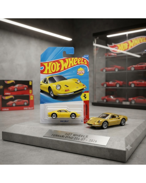Mô Hình Xe Hot Wheels Ferrari Dino 206 GT Yellow - Case P