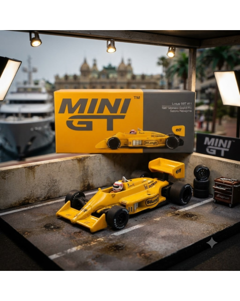 Mô Hình Xe Mini GT Lotus 99T #11 Satoru Nakajima 1987 Monaco GP Tỉ Lệ 1:64