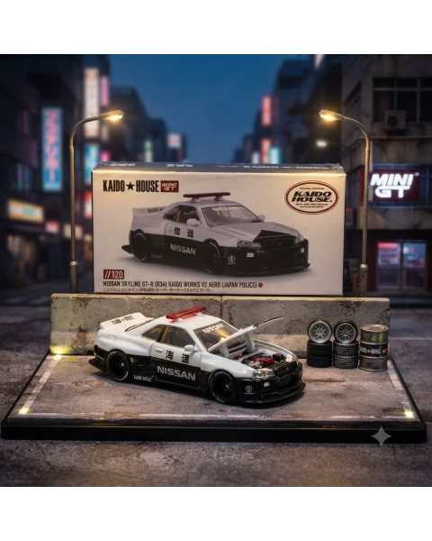 Mô Hình Xe Kaido House x Mini GT Nissan Skyline GT-R R34 Japan Police Tỉ Lệ 1:64 (KHMG120)
