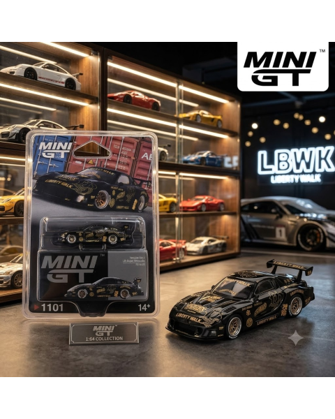 Mô Hình Xe Mini GT #1101 Mazda RX-7 LB-Super Silhouette FD-NILES (Black) - Phiên Bản Blister Card