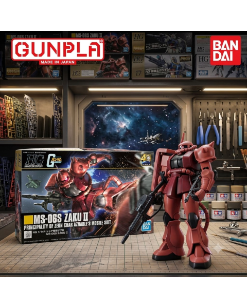 Mô Hình Lắp Ráp Gundam 1/144 HGUC MS-06S Zaku II Char Aznable Custom Bandai Chính Hãng