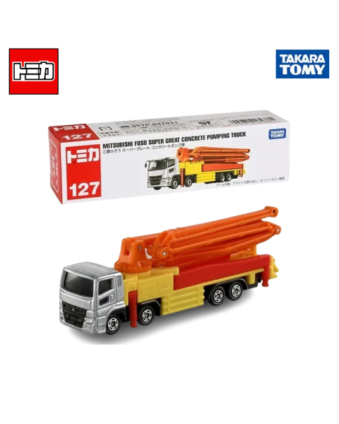 Mô Hình Xe Tomica Long No.127 Mitsubishi Fuso Super Great Concrete Pumping Truck - Xe Bơm Bê Tông